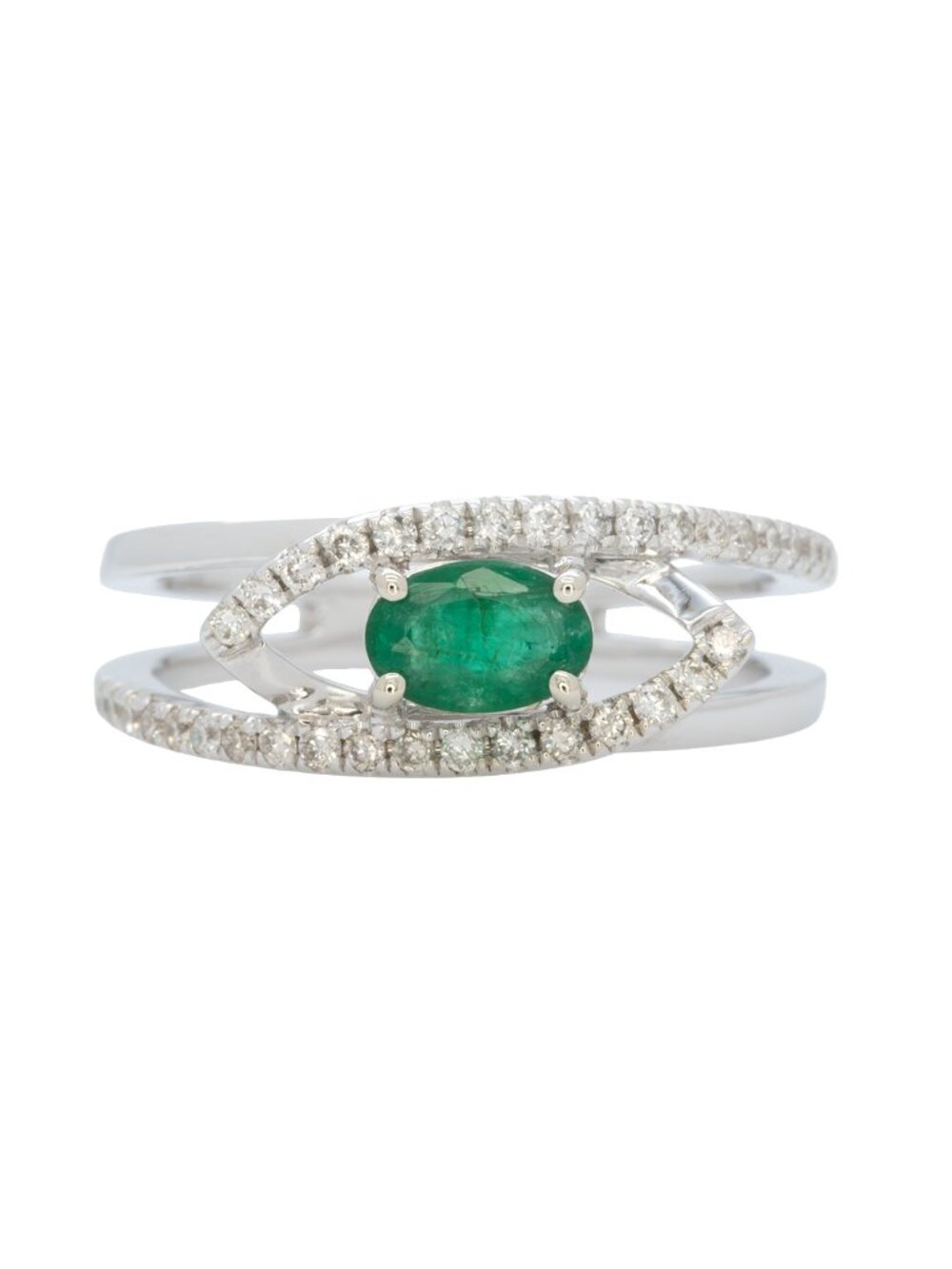 0.5 Ct Zambian Emerald & Diamond Accent Ring in Solid 14K White Gold